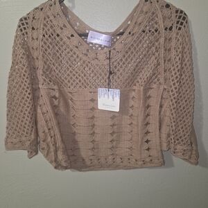 Wisteria Lane Women's Beige Crochet Crop Top